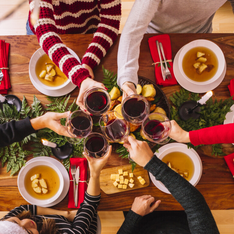 top view christmas dinner